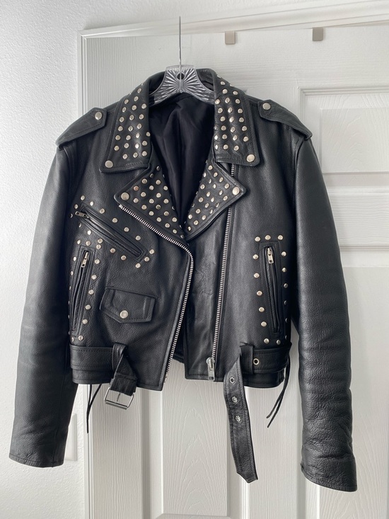 Jackets & Blazers - Black Studded Leather Biker Jacket